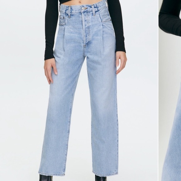 Agolde Fold Waistband Jean Straight Leg Size 26 Cotton Pleated - Picture 2 of 16